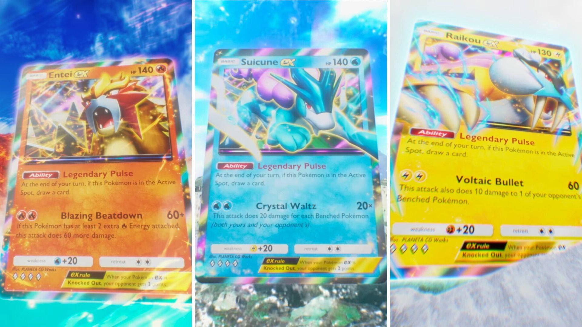 Entei ex, Suicune ex, and Raikou ex (Image via The Pokemon Company)
