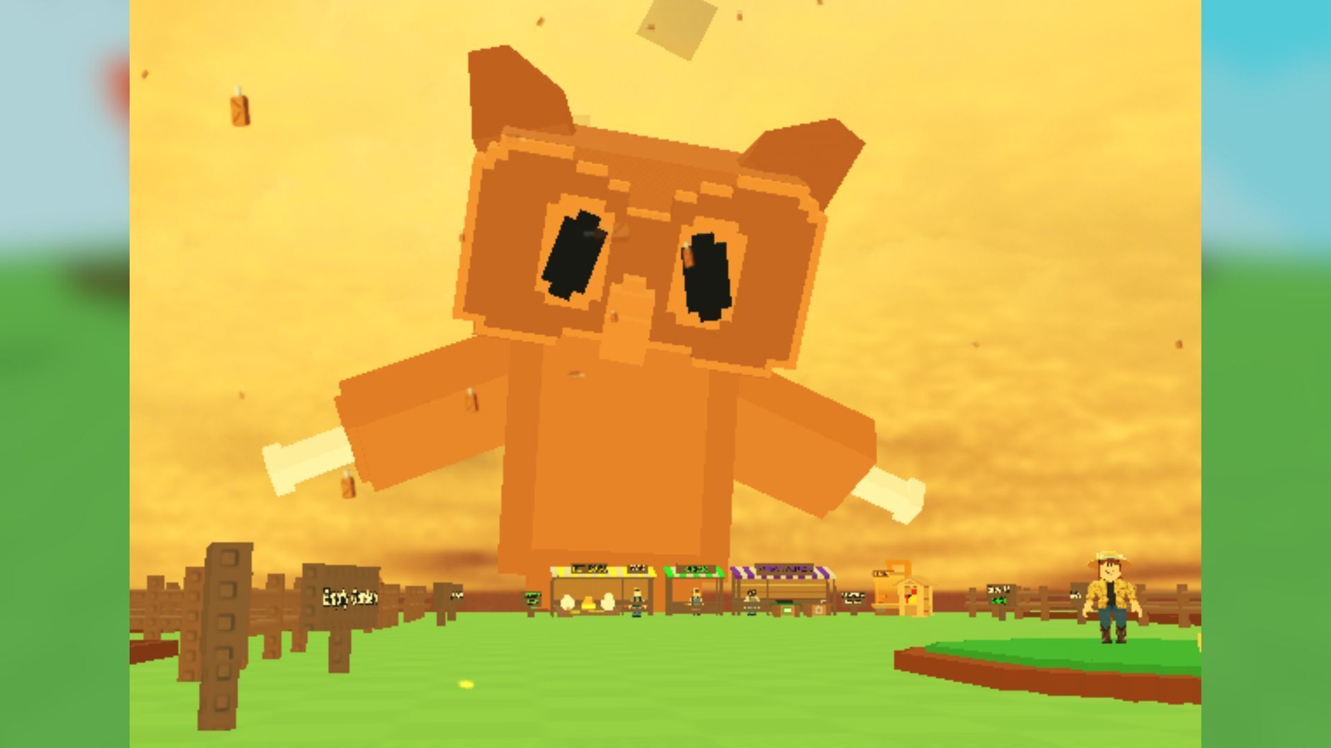 The giant Cooked Owl during the Fried Chicken Weather Event (Image via Roblox)