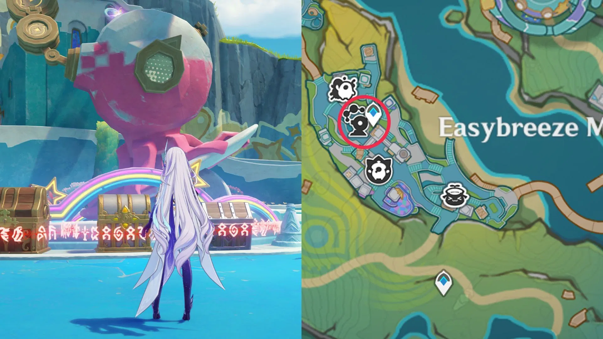 Location of the puzzle in Easybreeze Market (Image via Sportskeeda Gaming/HoYoverse)