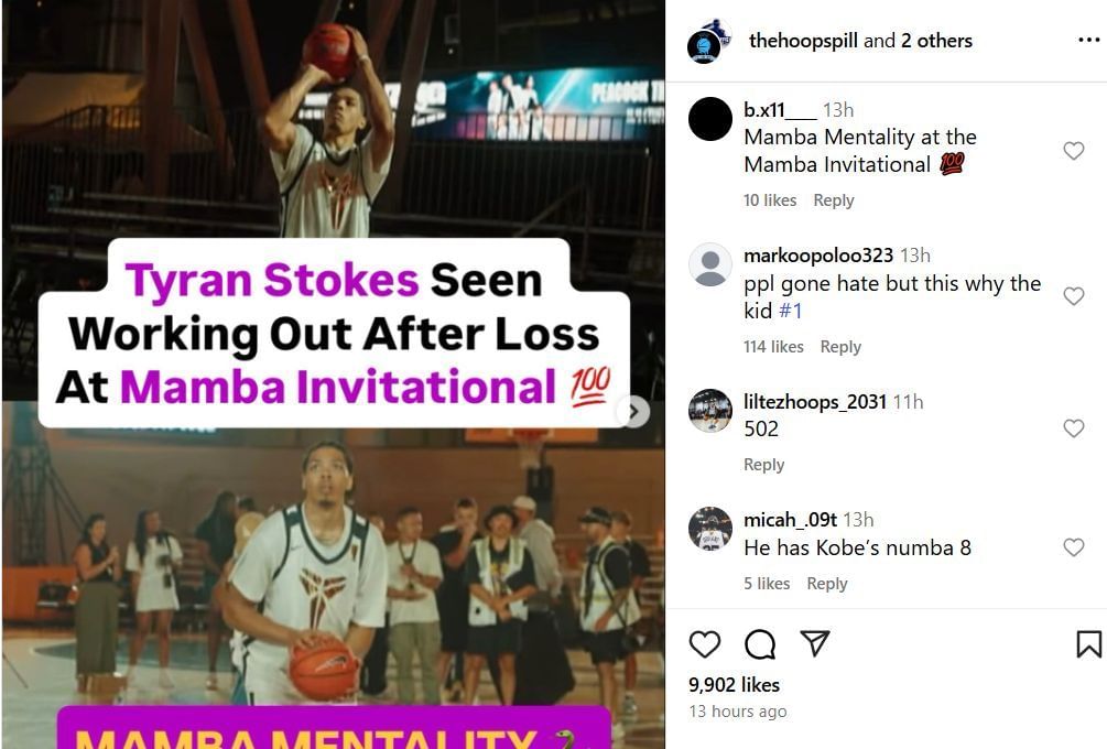 College hoops fans hail Tyran Stokes for his &quot;mamba mentality&quot; on IG. Image via @thehoopspill