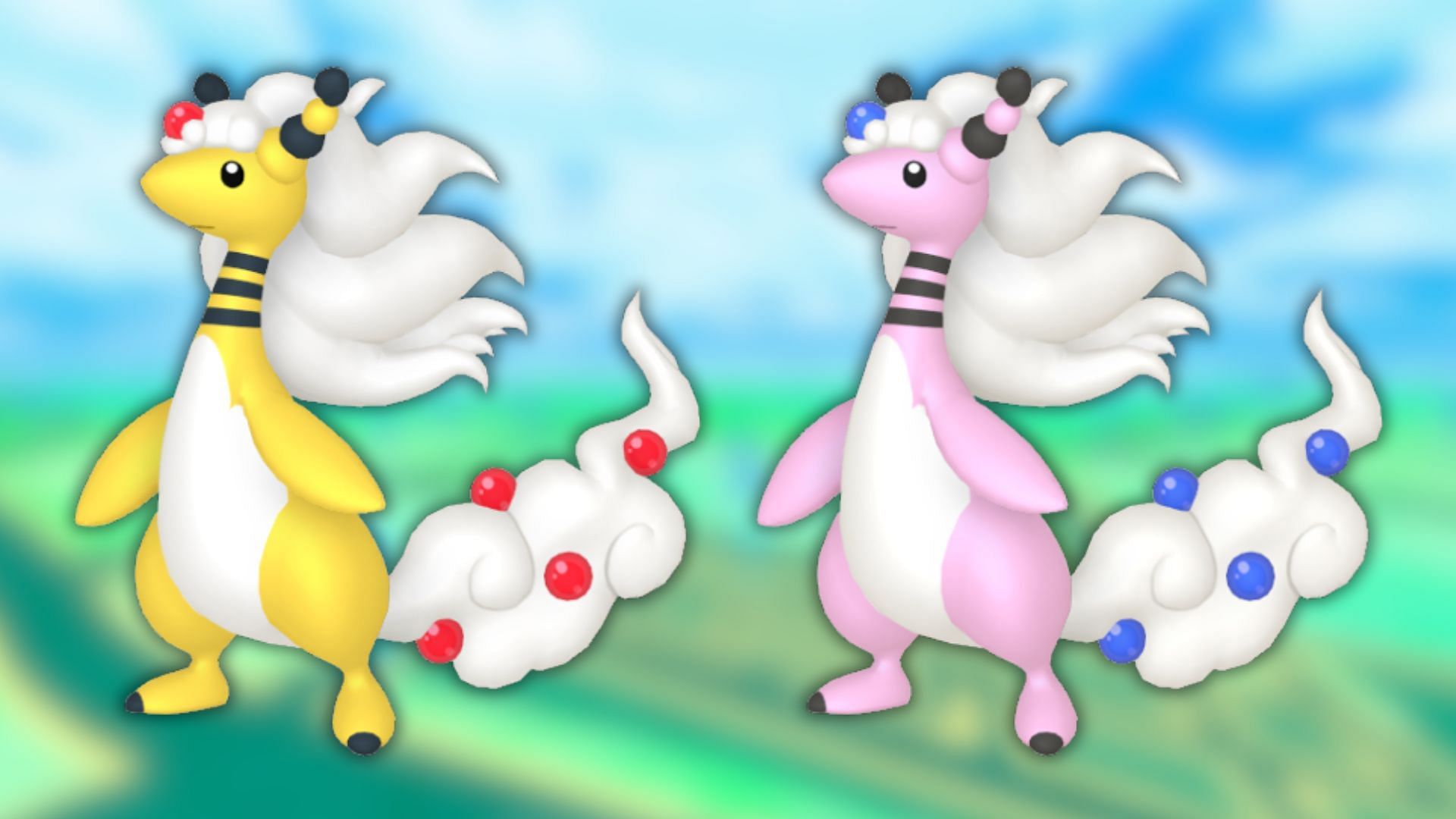 Mega Ampharos and its shiny variant (Image via The Pokemon Company)
