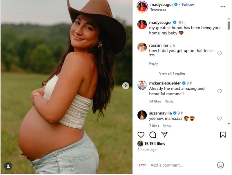On Corey Seager&#039;s wife, Madisyn&#039;s, maternity post,Walker Buehler&#039;s wife reacted.(Via Instagram)