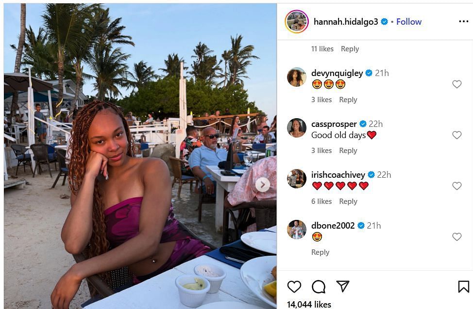 Niele Ivey and others hype Hannah Hidalgo on IG. Image via @hannah.hidalgo3