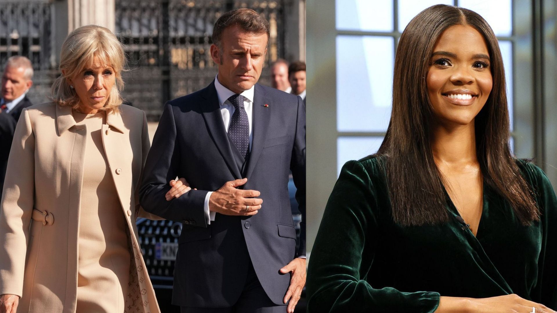 From L to R, Brigitte and Emmanuel Macron, and Candace Owens (Image via Getty Images)