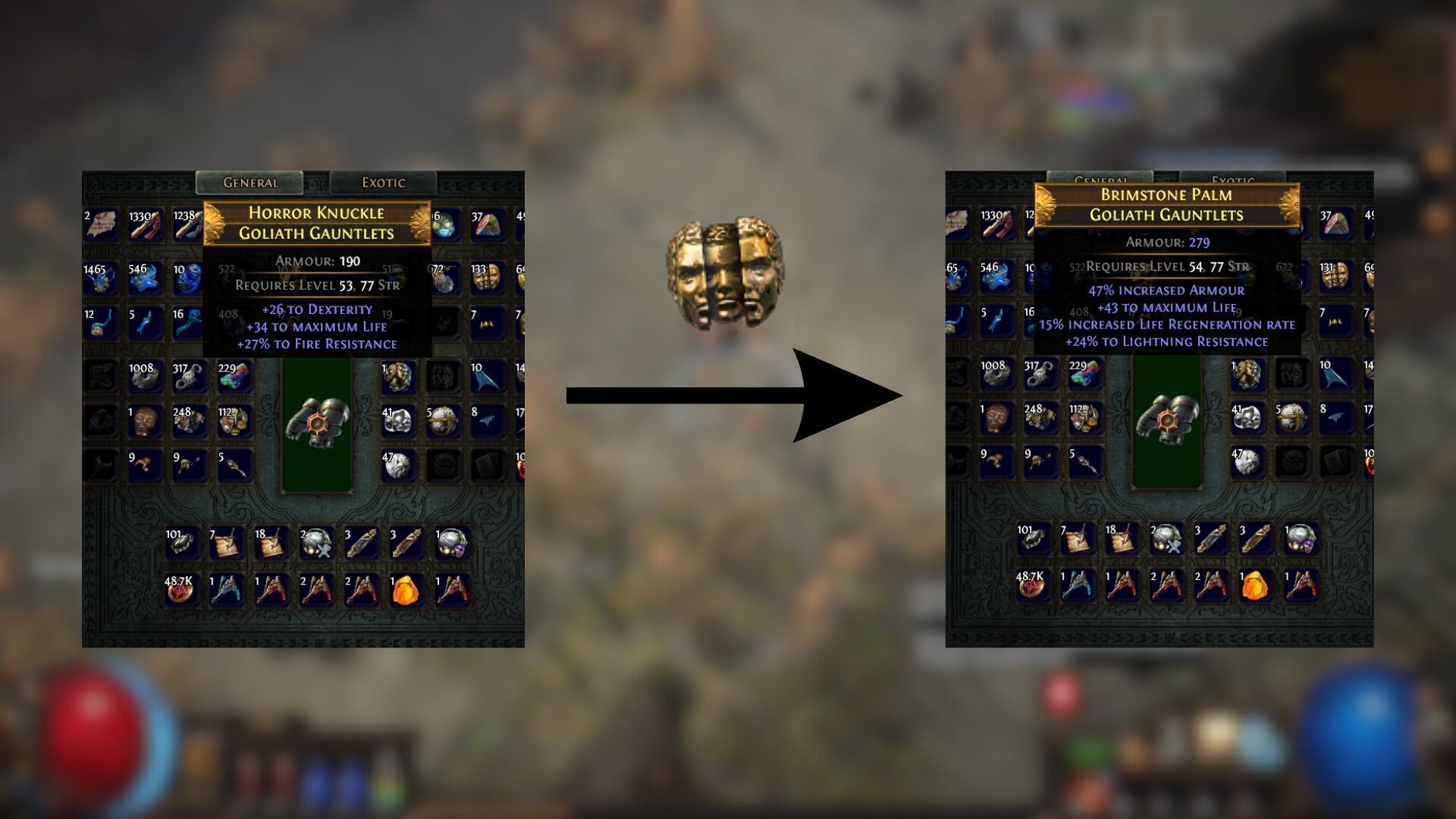 A Chaos Orb can re-roll modifiers on a Rare Item (Image via Grinding Gear Games)