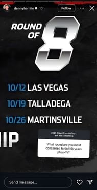 Denny Hamlin revealed his concern about the 2025 playoffs (Source: @dennyhamlin via Instagram)