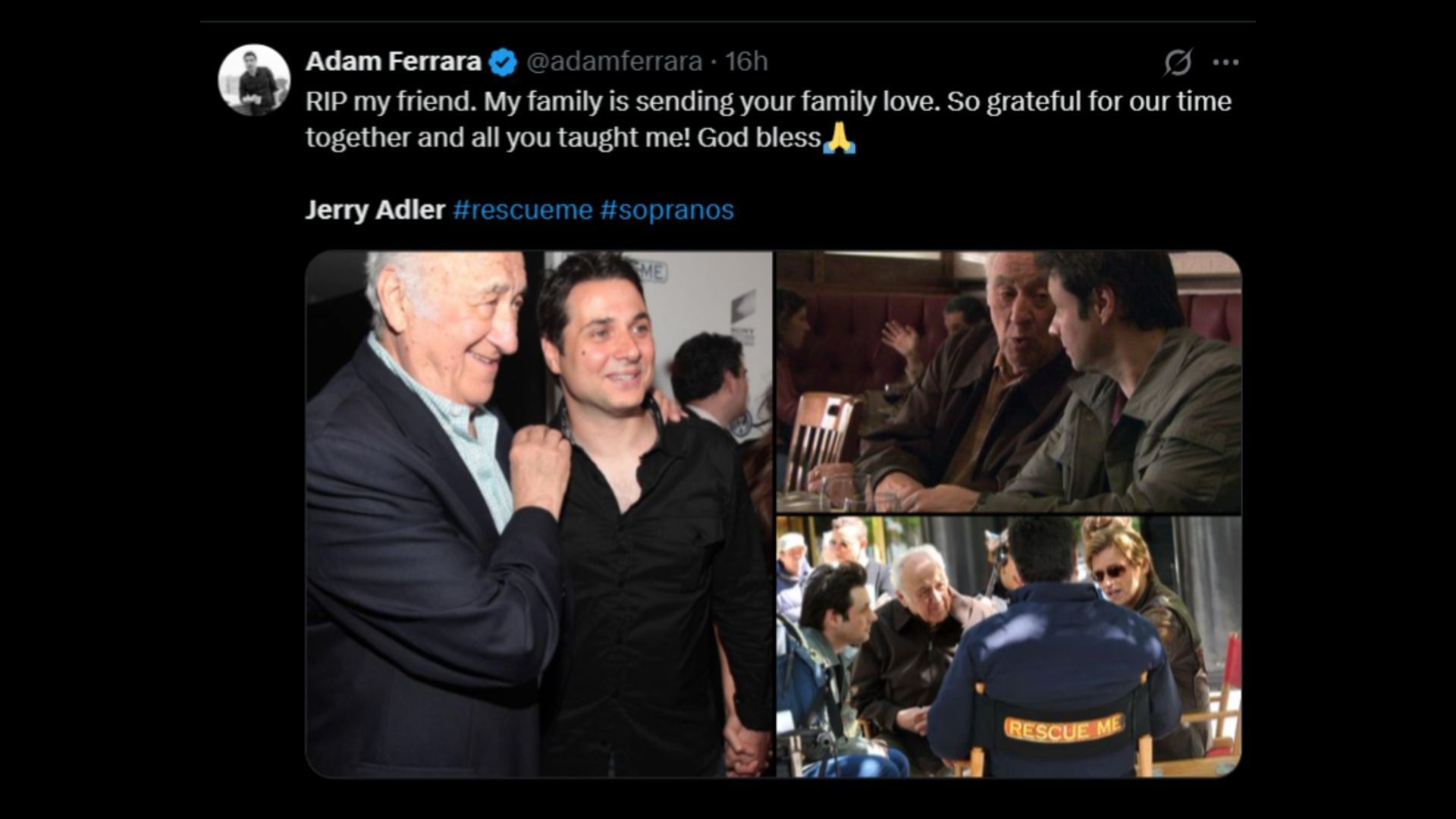 The Sopranos actor Jerry Adler passed away at 96. (Image via X/@adamferrara)