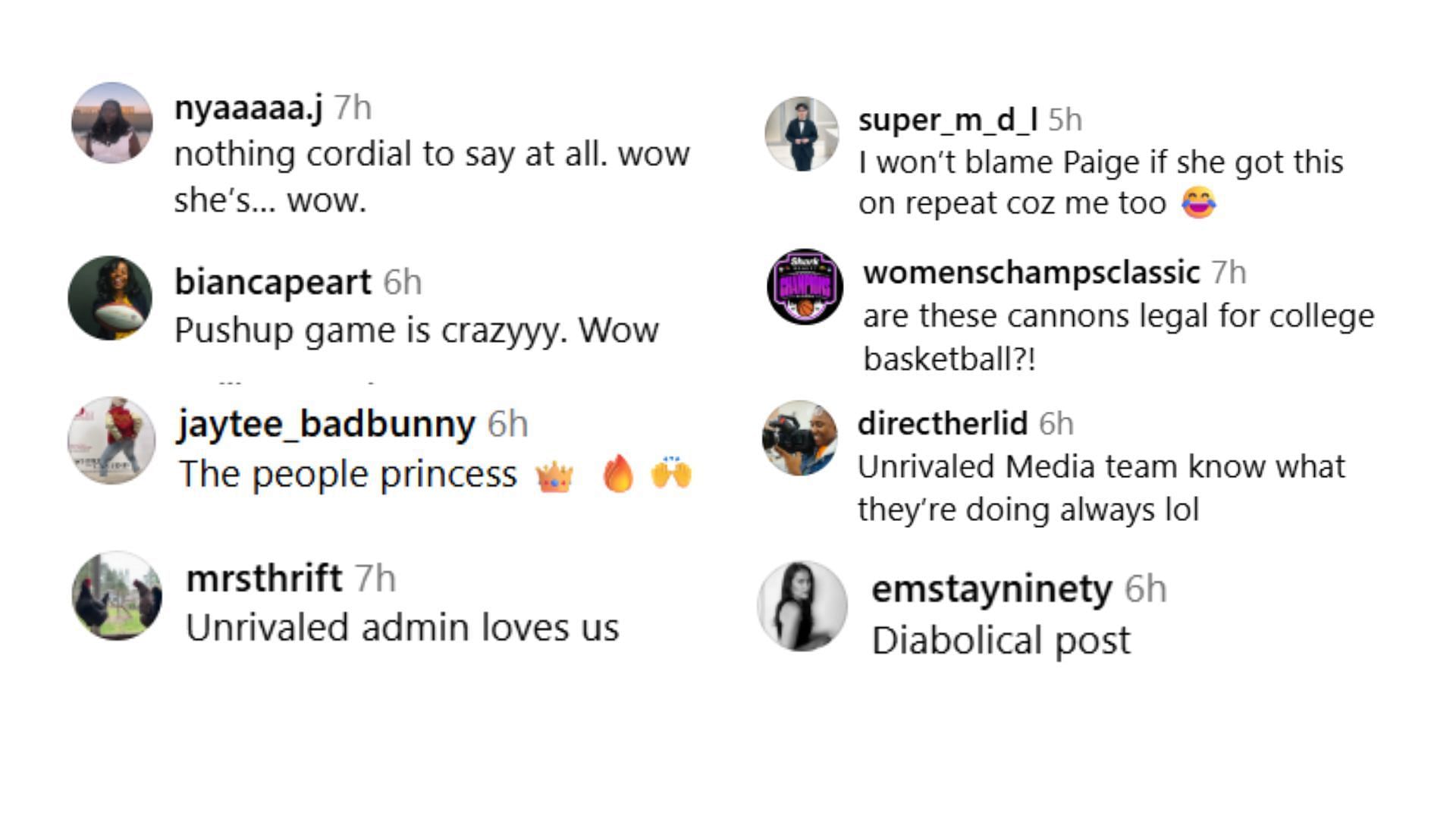 Other reactions to Azzi Fudd&#039;s gym workout video (Image Source: @unrivaledbasketball/instagram)