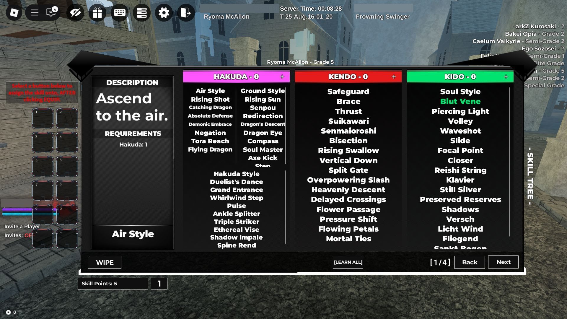 Skill selection (Image via Roblox)