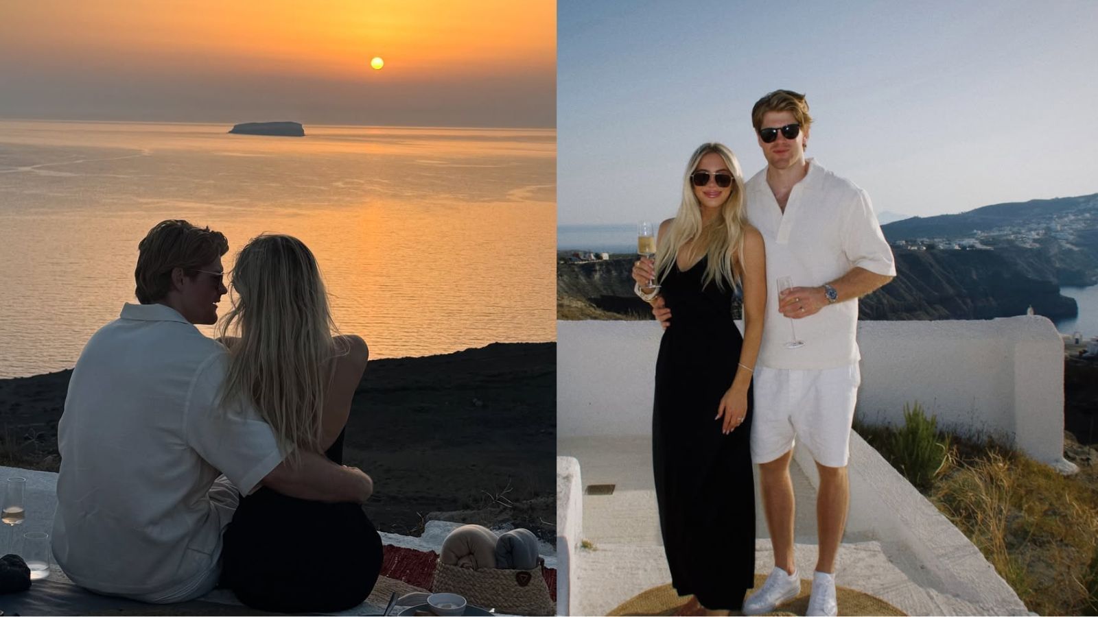 Warren Foegele and wife Alexandra head off to their honeymoon after attending Leon Draisaitl's wedding in France