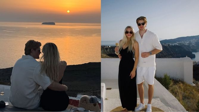 Warren Foegele and wife Alexandra head off to their honeymoon after attending Leon Draisaitl's wedding in France