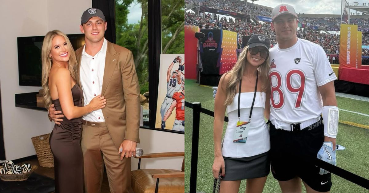Brock Bowers&rsquo; GF Cameron Rose nails date night look in sleek black off-shoulder outfit