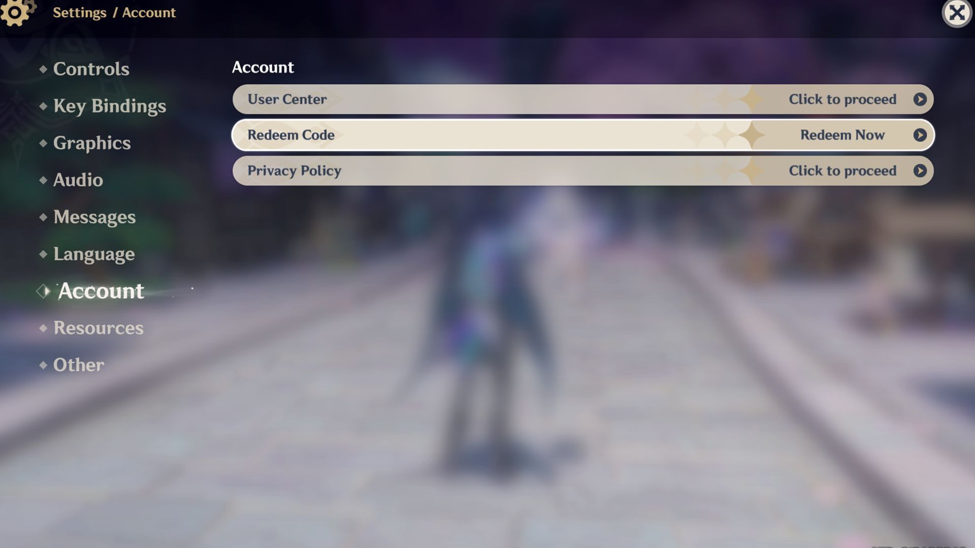Redeem codes in game (Image via Sportskeeda Gaming/HoYoverse)