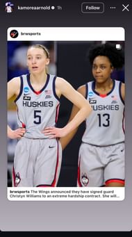 KK Arnold shows support as Wings reunite Paige Bueckers with ex-UConn star - Image source: Instagram/kamoreaarnold