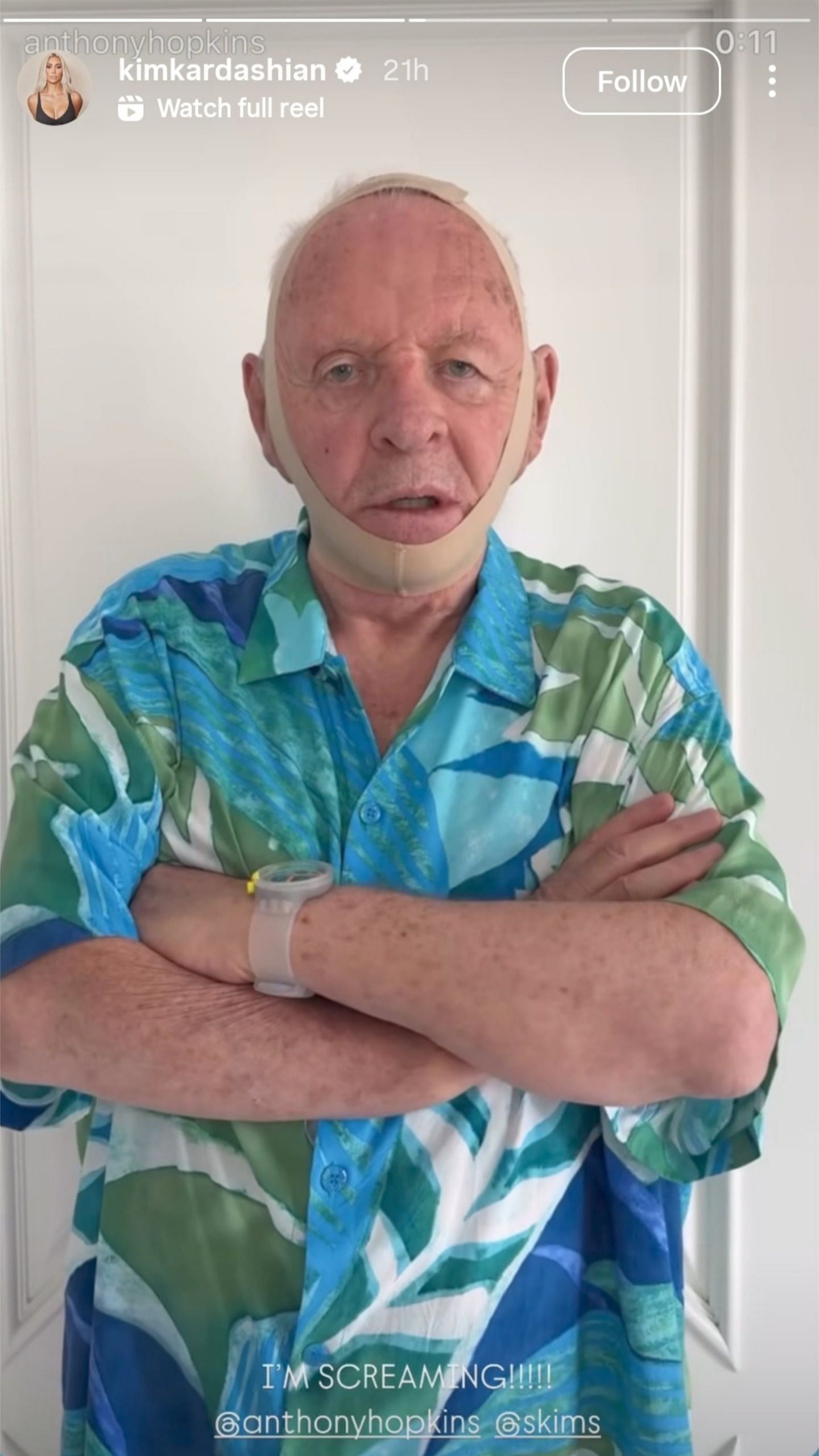 Kim Kardashian reacted to Anthony Hopkins&#039; video (Image via Instagram/@kimkardashian)