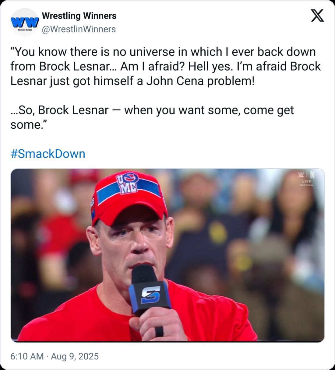 Cena addresses Lesnar [Credit: WrestlinWinners on X]