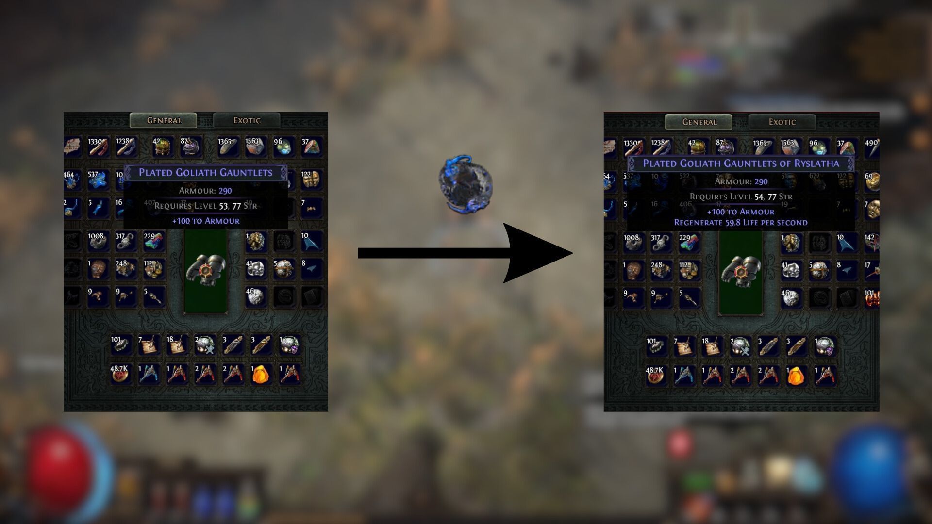 An Orb of Augmentation can add a new modifier without changing the existing one (Image via Grinding Gear Games)