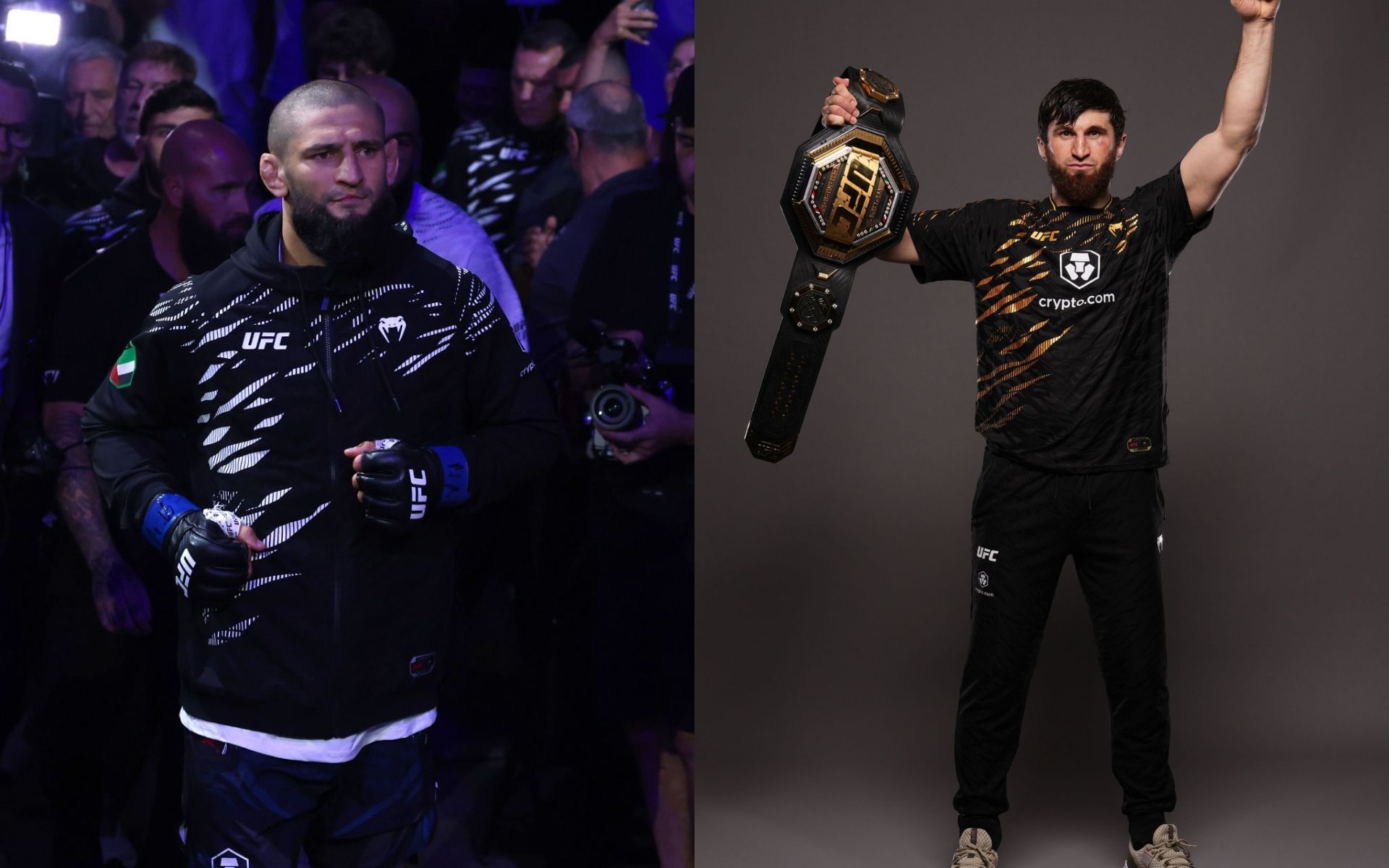 Magomed Ankalaev (right) is ready to face Khamzat Chimaev (left) at light heavyweight. [Images courtesy: Getty]