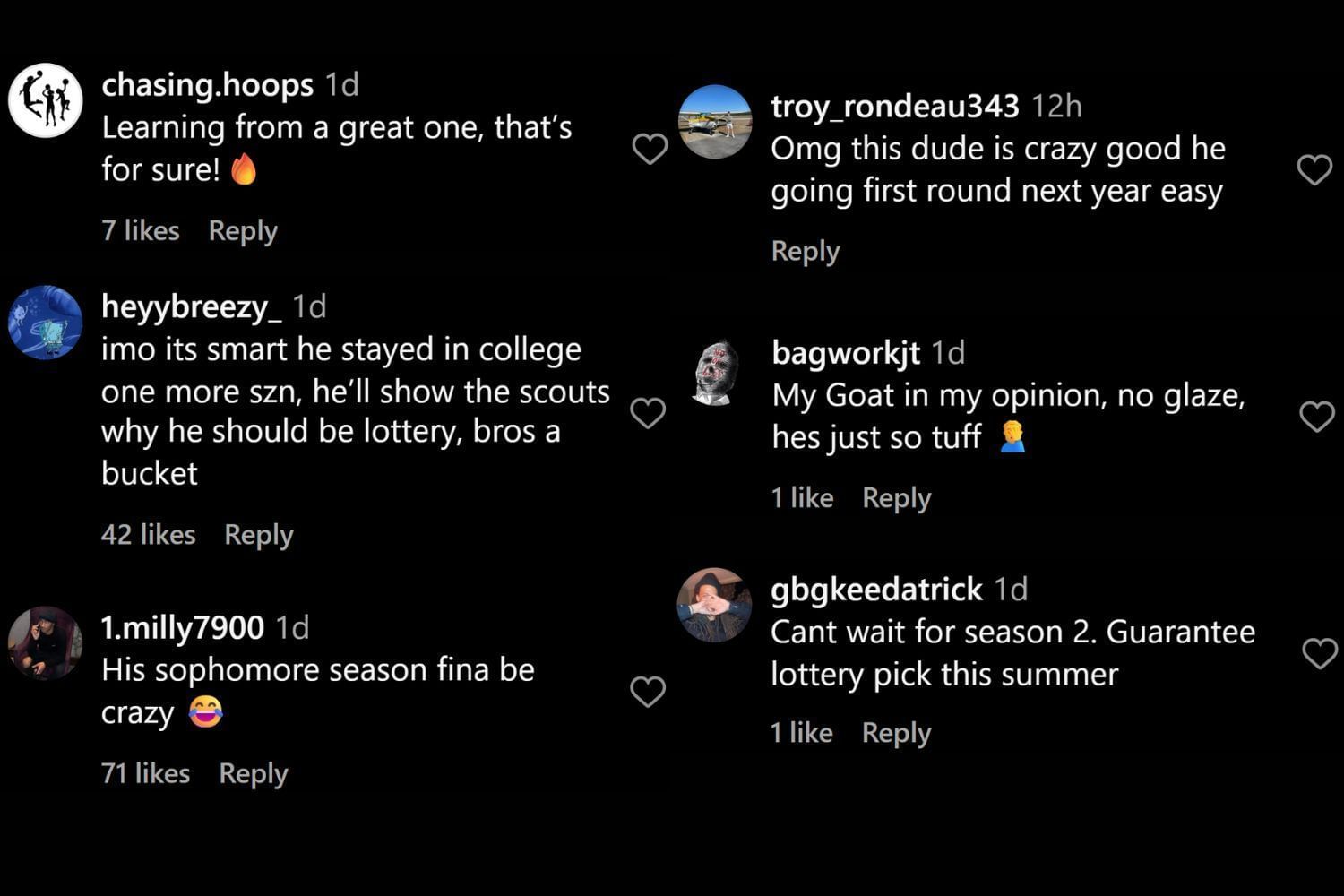 Fans commented on Instagram (@br_hoops/IG)