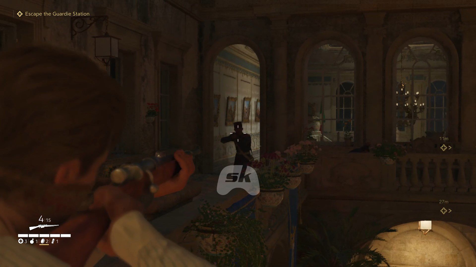Defeat the guards to exit the building (Image via Sportskeeda Gaming || 2K)