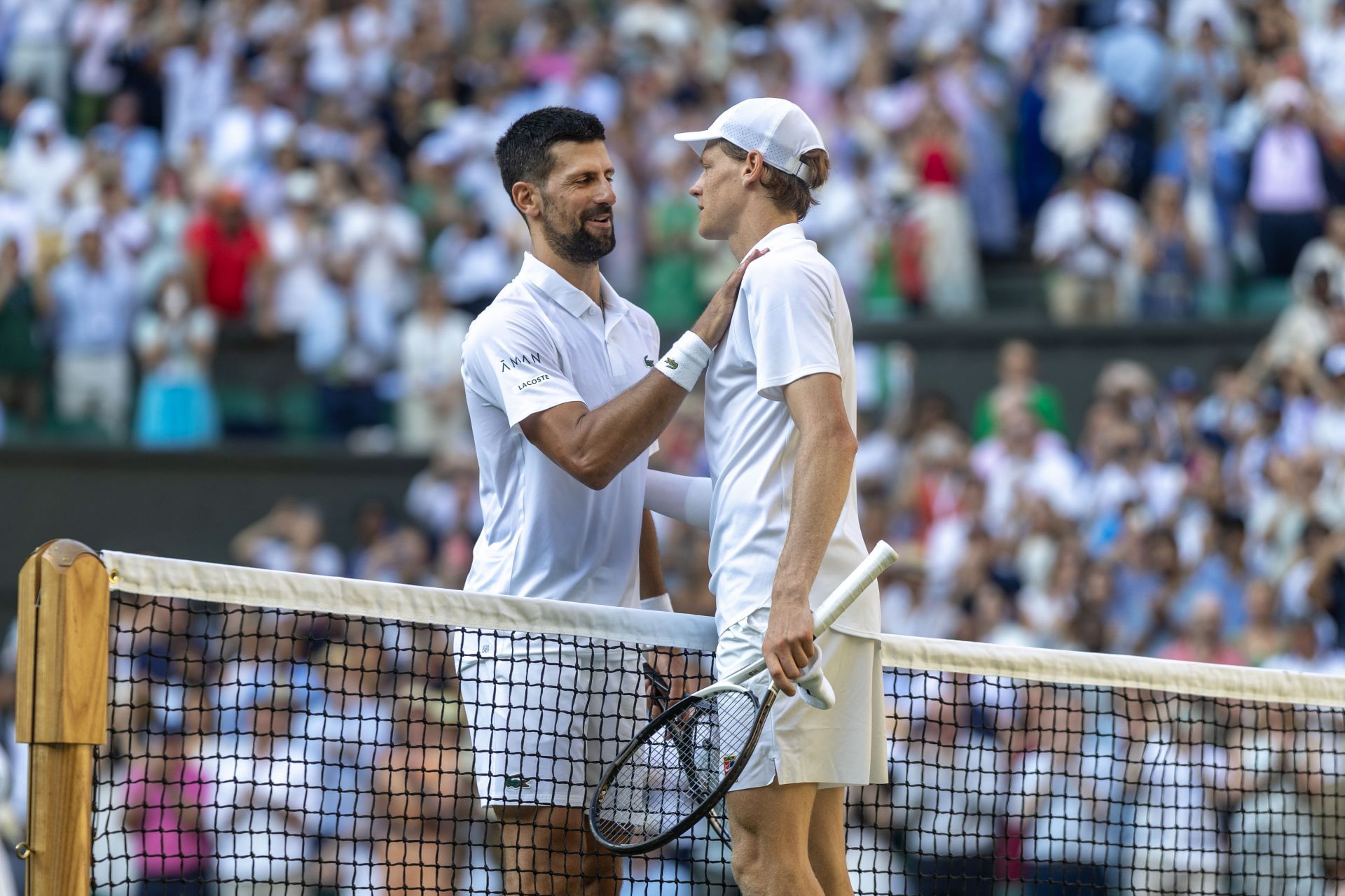 Novak Djokovic (left) and Jannik Sinner (right) at the 2025 Wimbledon Championships (Source: Getty)