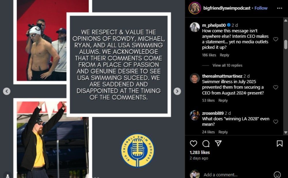 Screenshot of Phelps&#039; reaction on Instagram post.