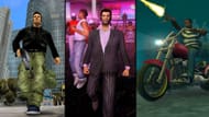 Protagonists of the GTA Trilogy - Claude, Tommy Vercetti, and Carl "CJ" Johnson, from left to right (Images via Rockstar Games)