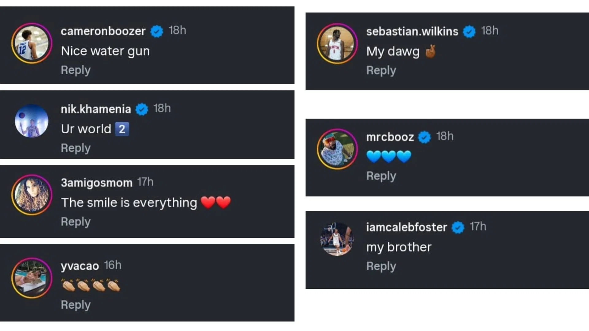 Friends, teammates, and family comment on Cayden Boozer&#039;s post