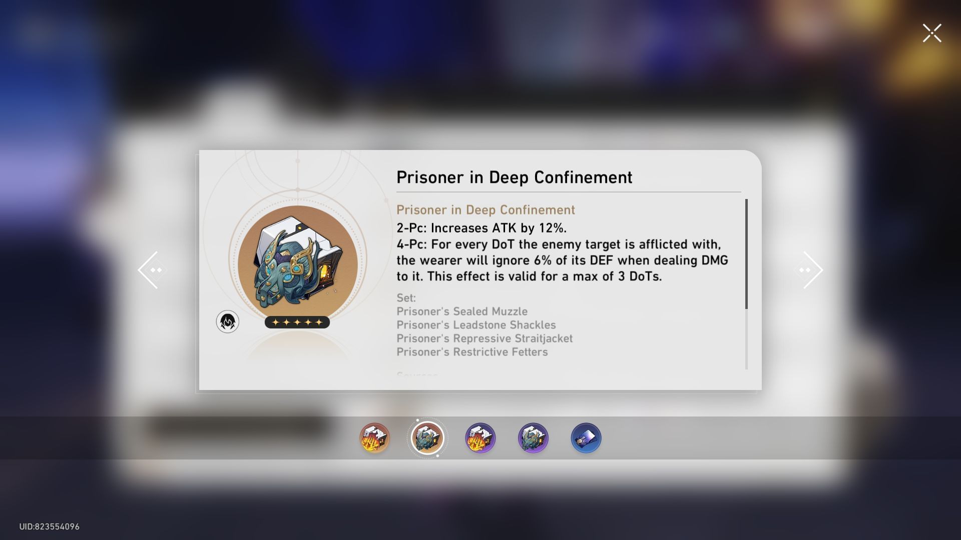 Prisoner in Deep Confinement Relic set (Image via Sportskeeda Gaming || HoYoverse)