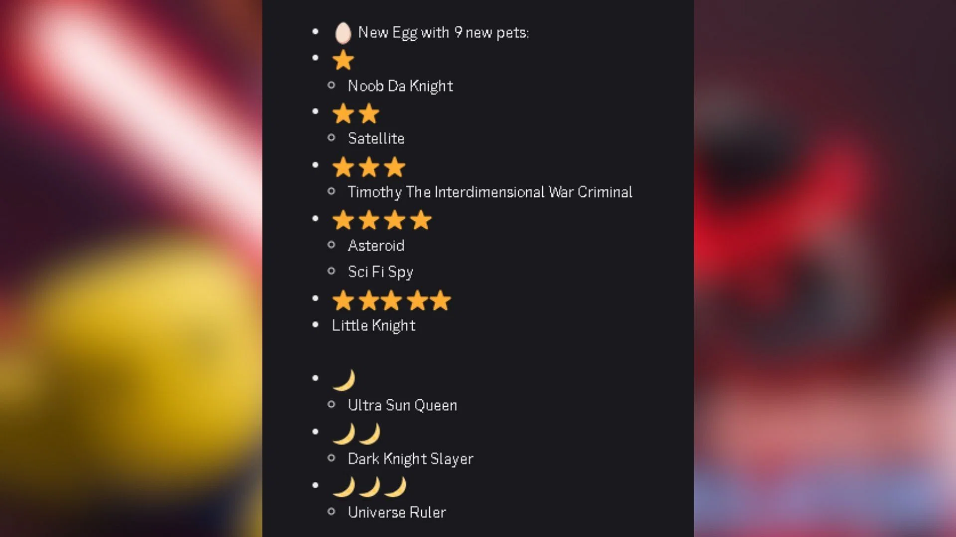 The names of the new Pets (Image via Discord)