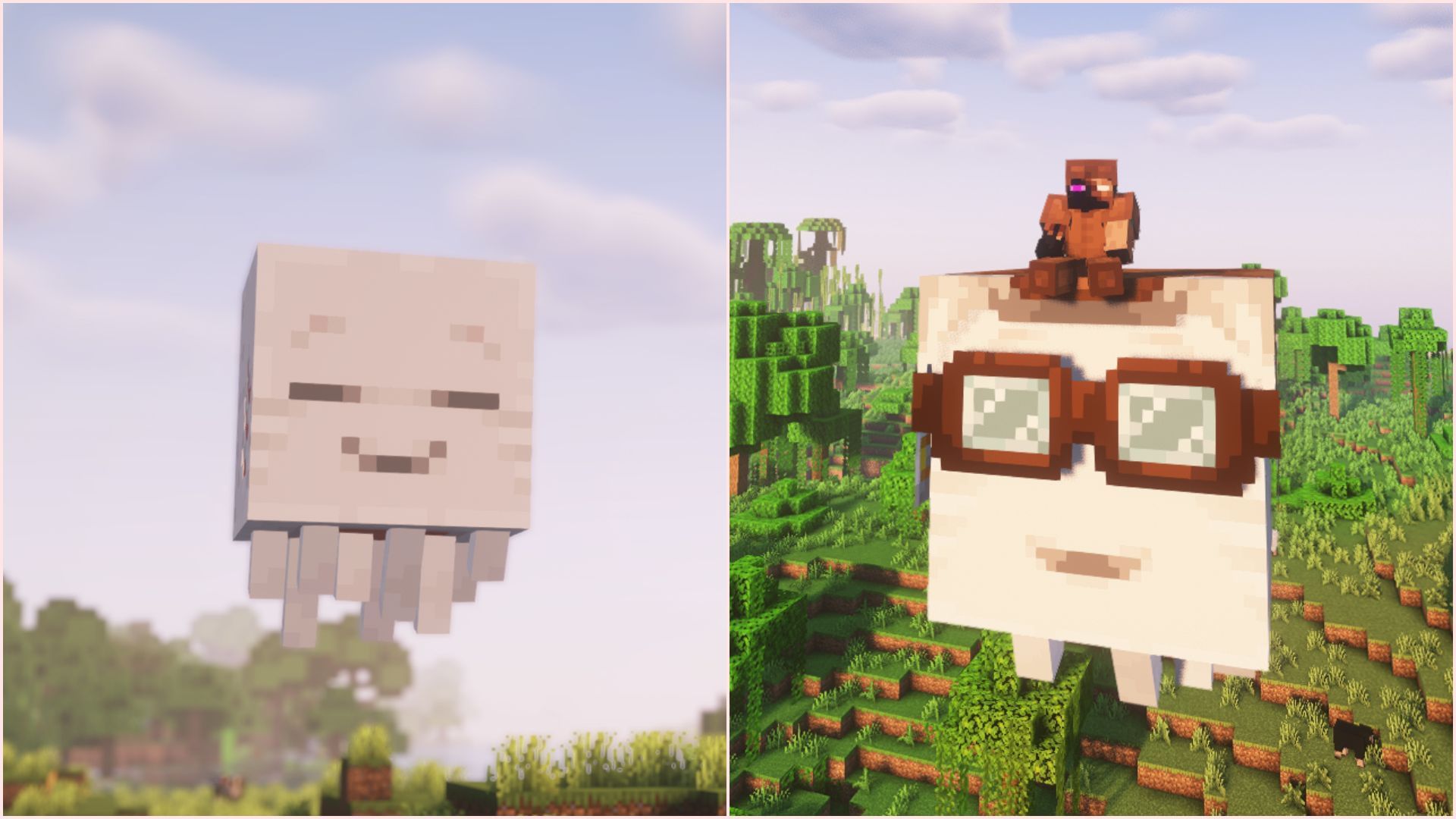 Ghastling and happy ghast were introduced in Chase the Skies (Image via Sportskeeda Gaming || Mojang Studios)
