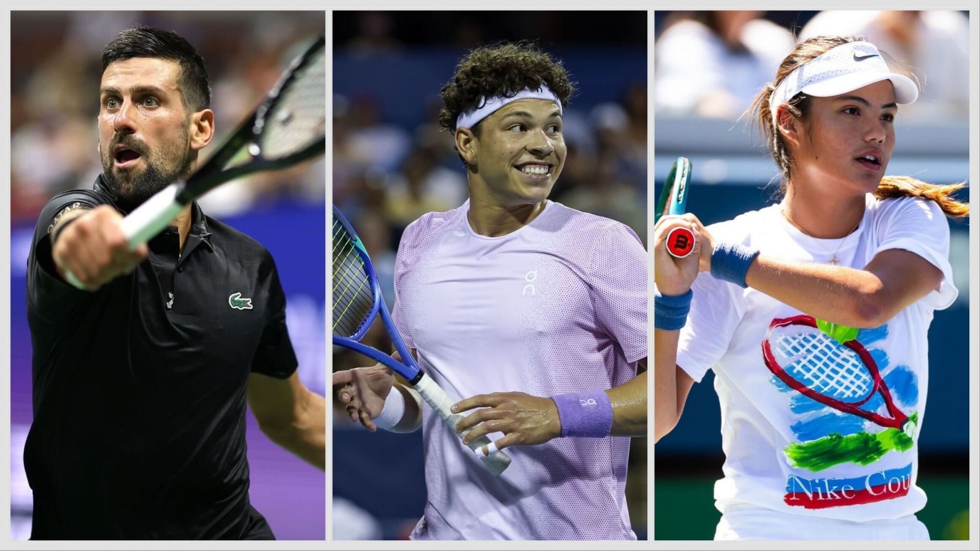 Novak Djokovic, Ben Shelton and Emma Raducanu were among the winners on Day 1 of the US Open 2025. (Photos: Getty)