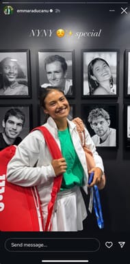 Emma Raducanu all smiles in front of her winner's portrait at the US Open (Source: Instagram)