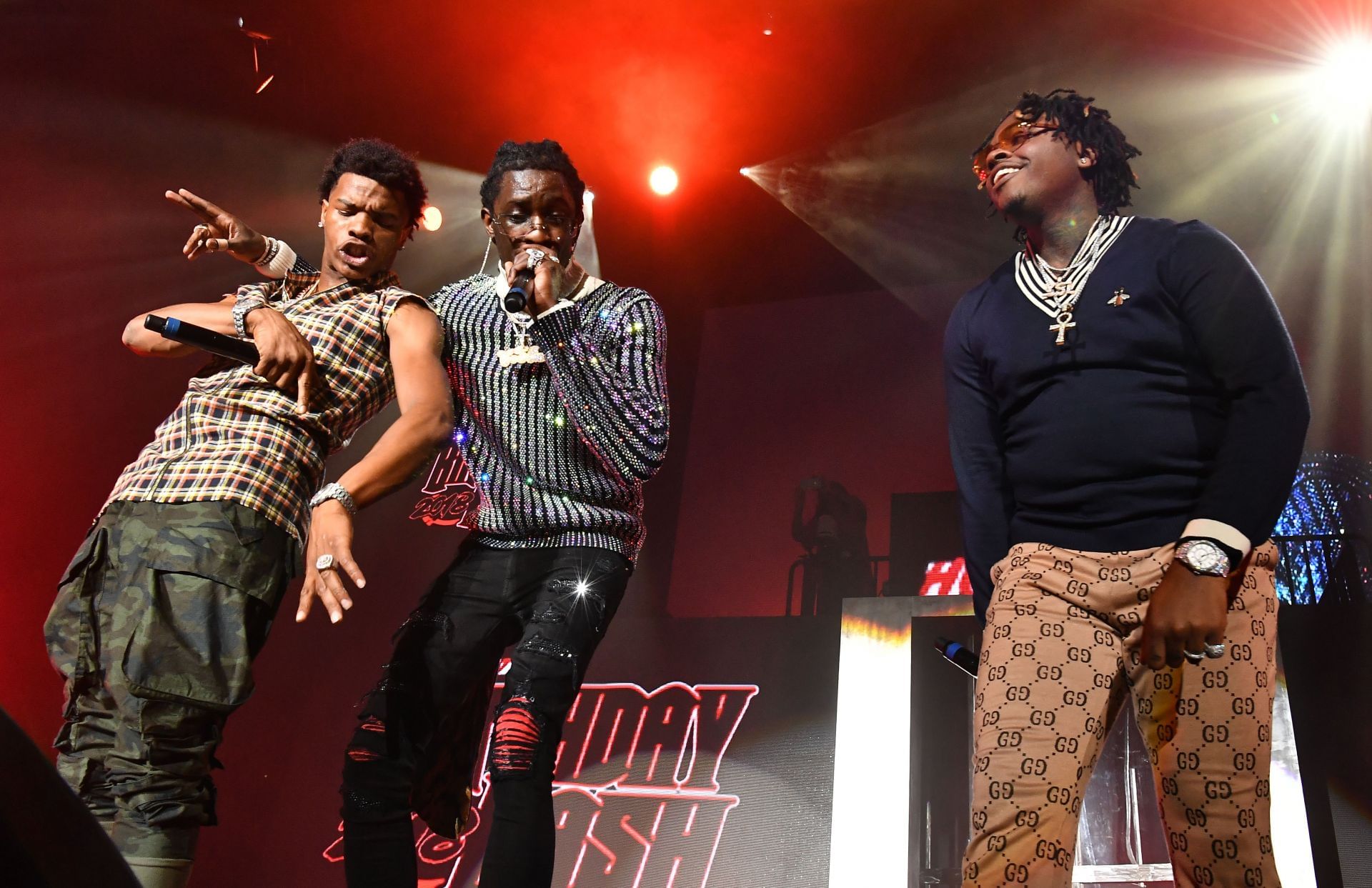 Lil Baby, Young Thug, and Gunna at Birthday Bash 2018 (Image via Getty)