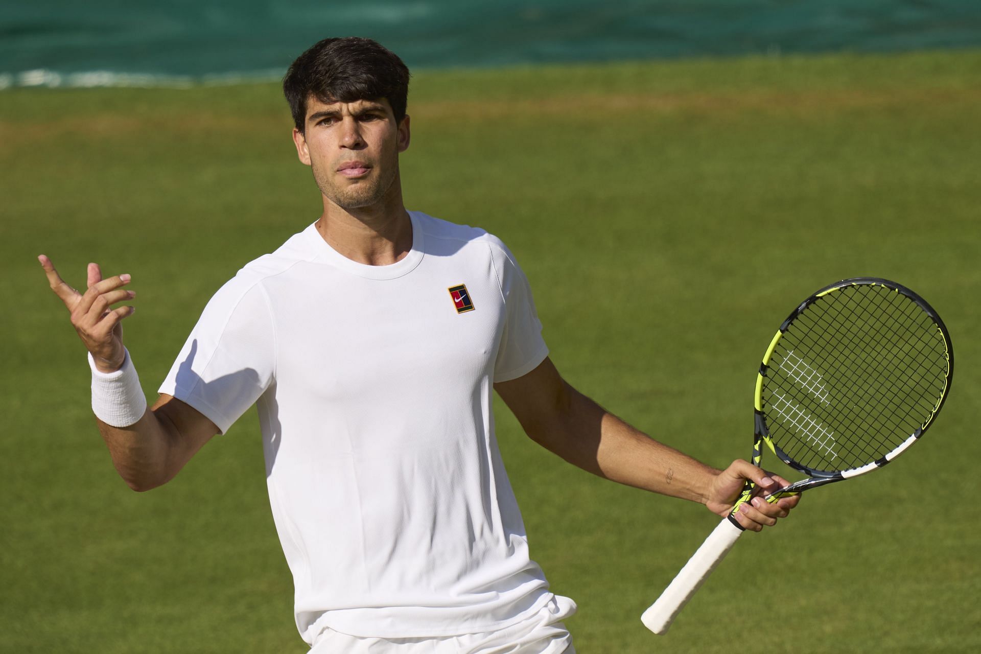 Carlos Alcaraz during the men&#039;s singles final of the 2025 Wimbledon Championships (Source: Getty)