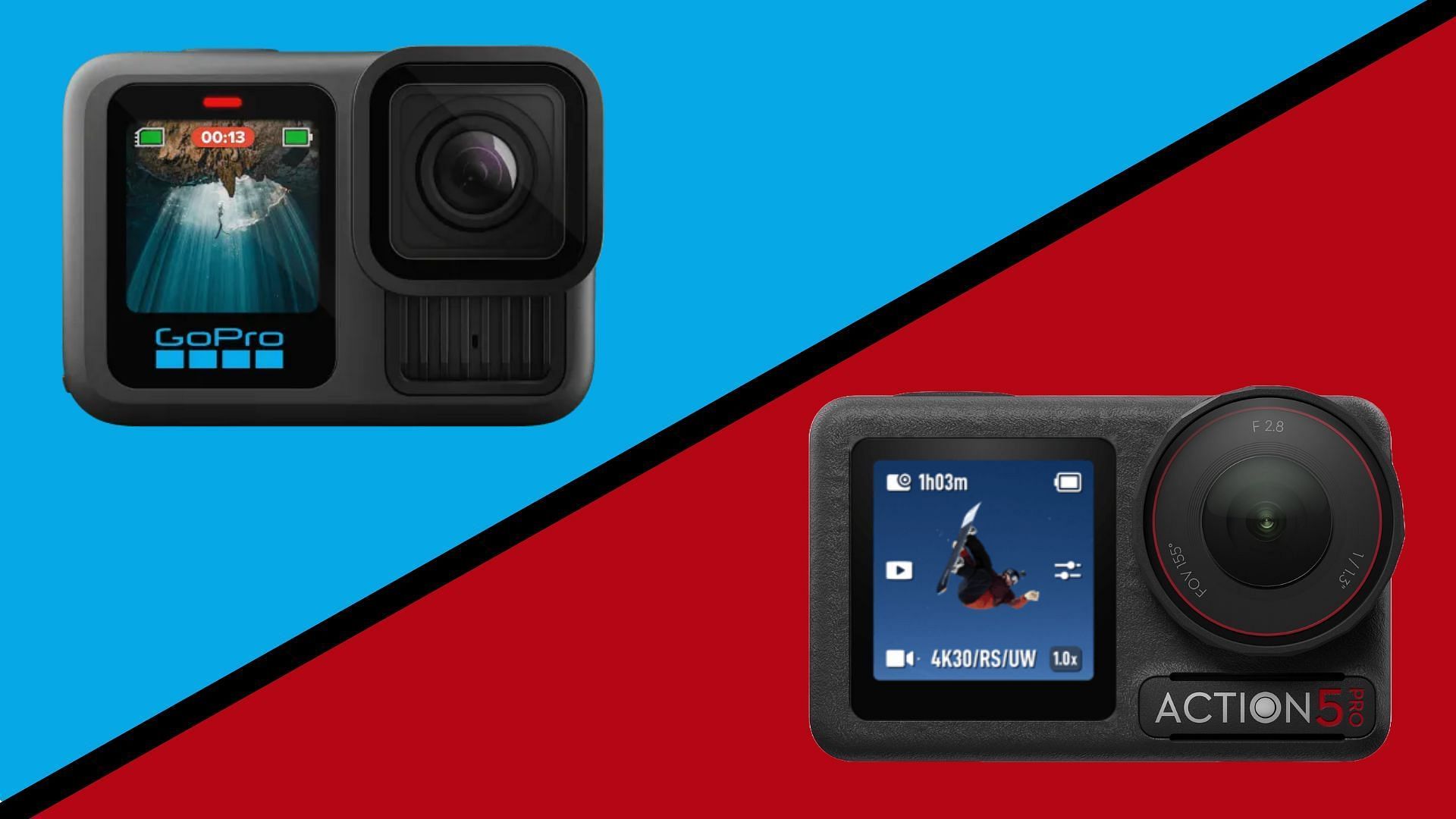 The GoPro Hero 13 Black vs DJI Osmo Action 5 Pro comparison (Image via GoPro, DJI)