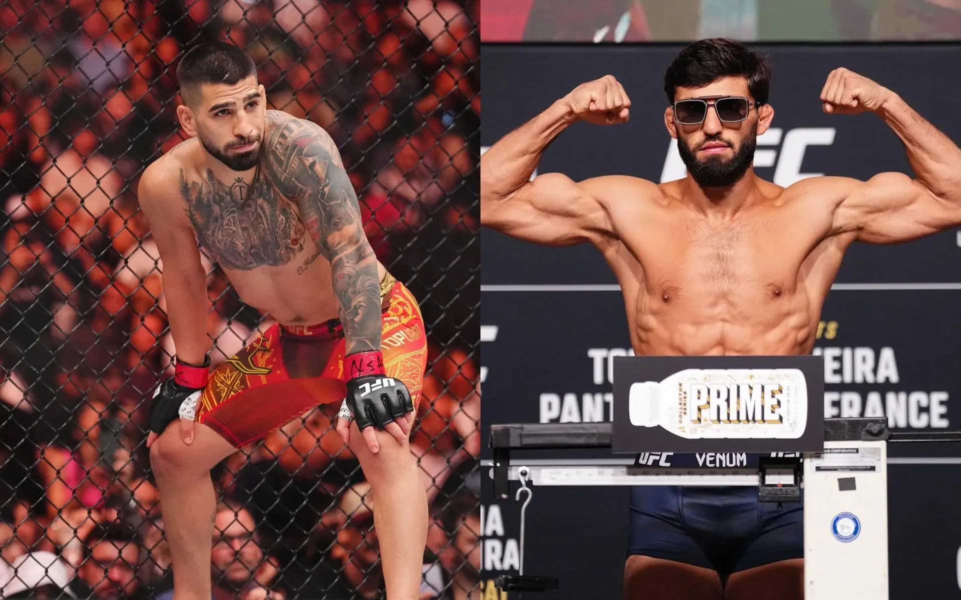 Renato Moicano talks about a possible title fight between Ilia Topuria (left) and Arman Tsarukyan (right). [Images courtesy: @ufc and @arm_011 on Instagram]
