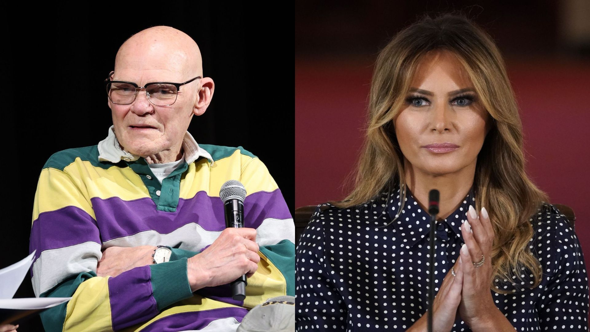 From L to R: James Carville  and Melania Trump (Image via Getty Images)