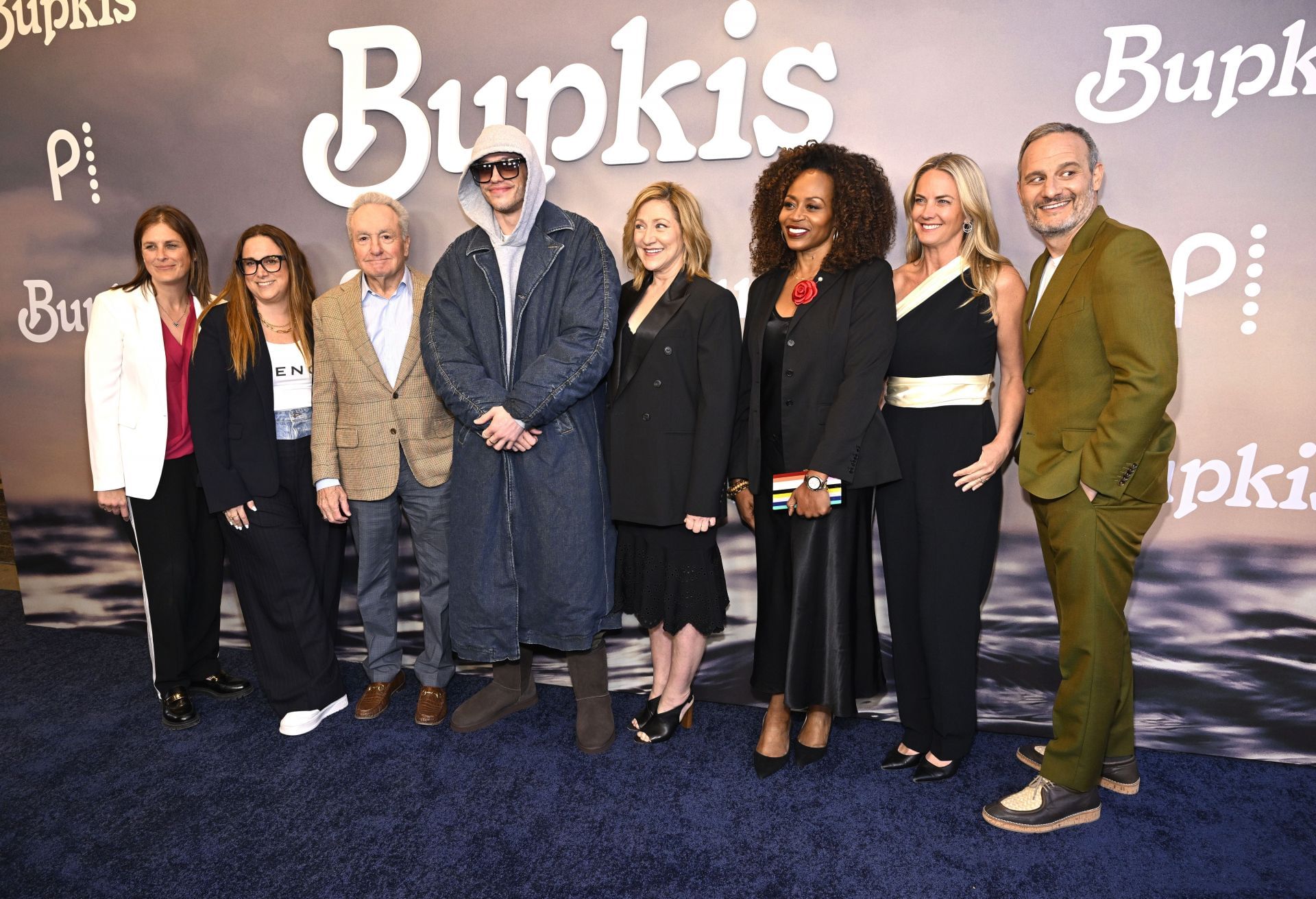 (L-R) Susan Rovner, Lorne Michaels, Pete Davidson, Edie Falco, Pearlena Igbokwe, Kelly Campbell, Katarina Blom, and Judah Miller attend the Peacock&#039;s &quot;Bupkis&quot; World Premiere at The Apollo Theater on April 27, 2023, in New York City (Photo by Roy Rochlin/Getty Images)