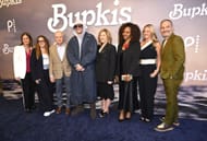 (L-R) Susan Rovner, Lorne Michaels, Pete Davidson, Edie Falco, Pearlena Igbokwe, Kelly Campbell, Katarina Blom, and Judah Miller attend the Peacock's "Bupkis" World Premiere at The Apollo Theater on April 27, 2023, in New York City (Photo by Roy Rochlin/Getty Images)