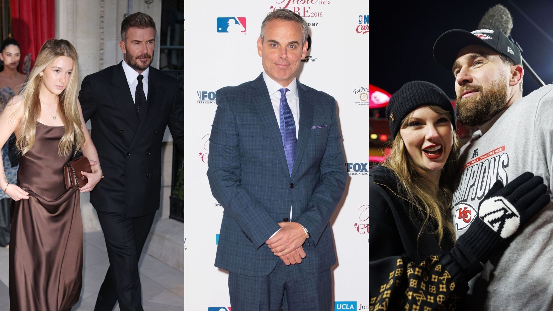 Colin Cowherd compares Travis Kelce-Taylor Swift relationship to the Beckhams - via Getty/CMS