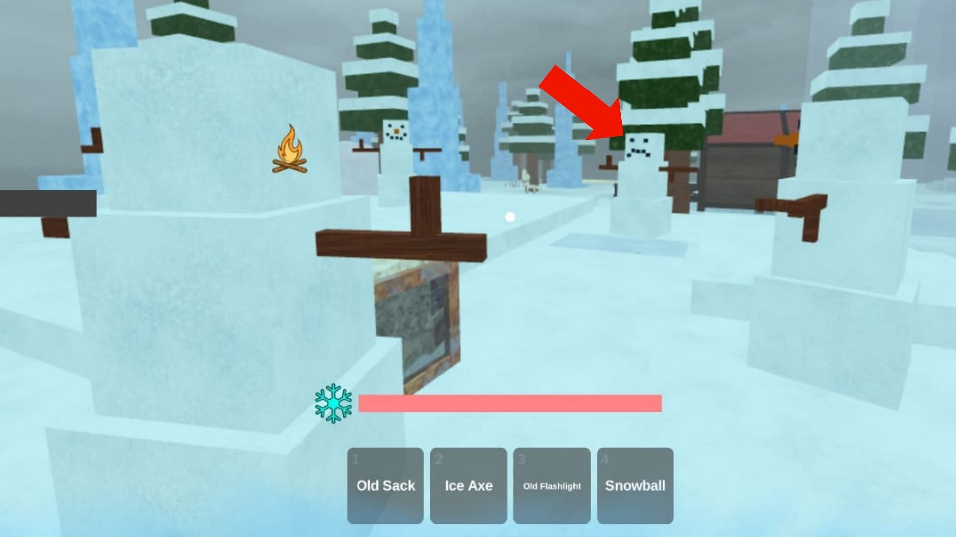 The snowmen circle in the snow biome (Image via Roblox)