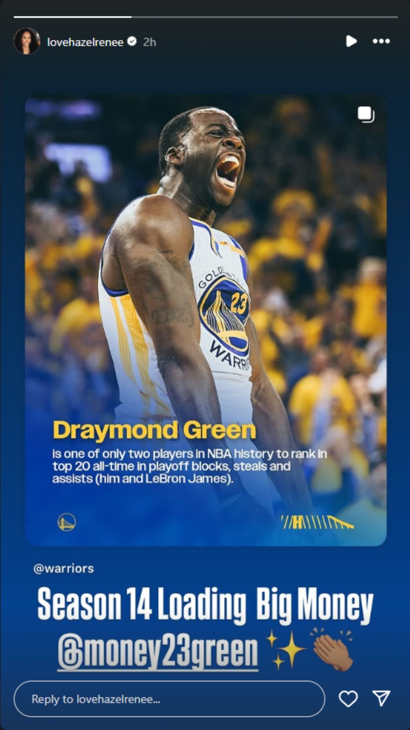 Draymond Green&#039;s wife, Hazel Renee, shared this on her Instagram stories. (Photo: @lovehazelrenee on IG)