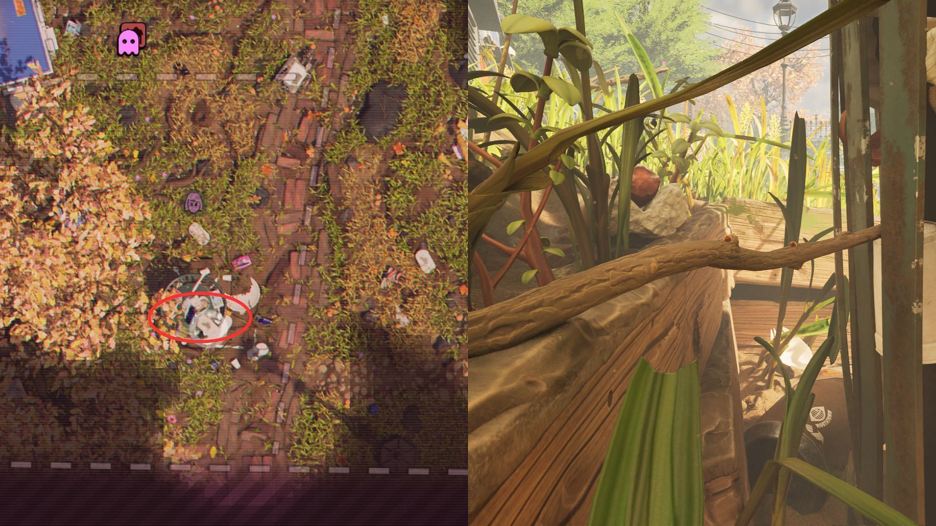 Use the broken branch sticking into the bin to start climbing (Image via Obsidian Entertainment)