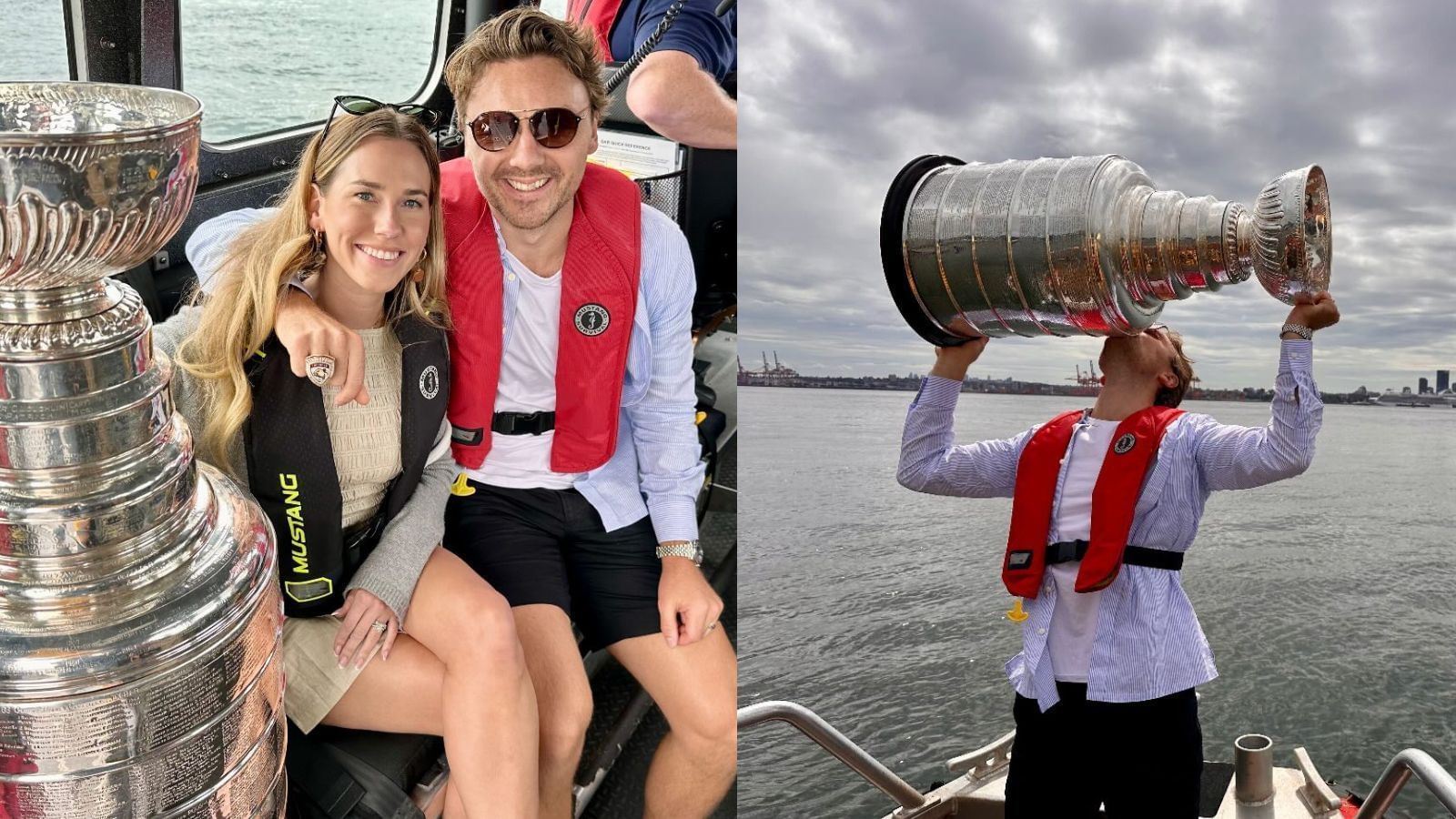 Sam Reinhart celebrates his day with the Stanley Cup on a river cruiser