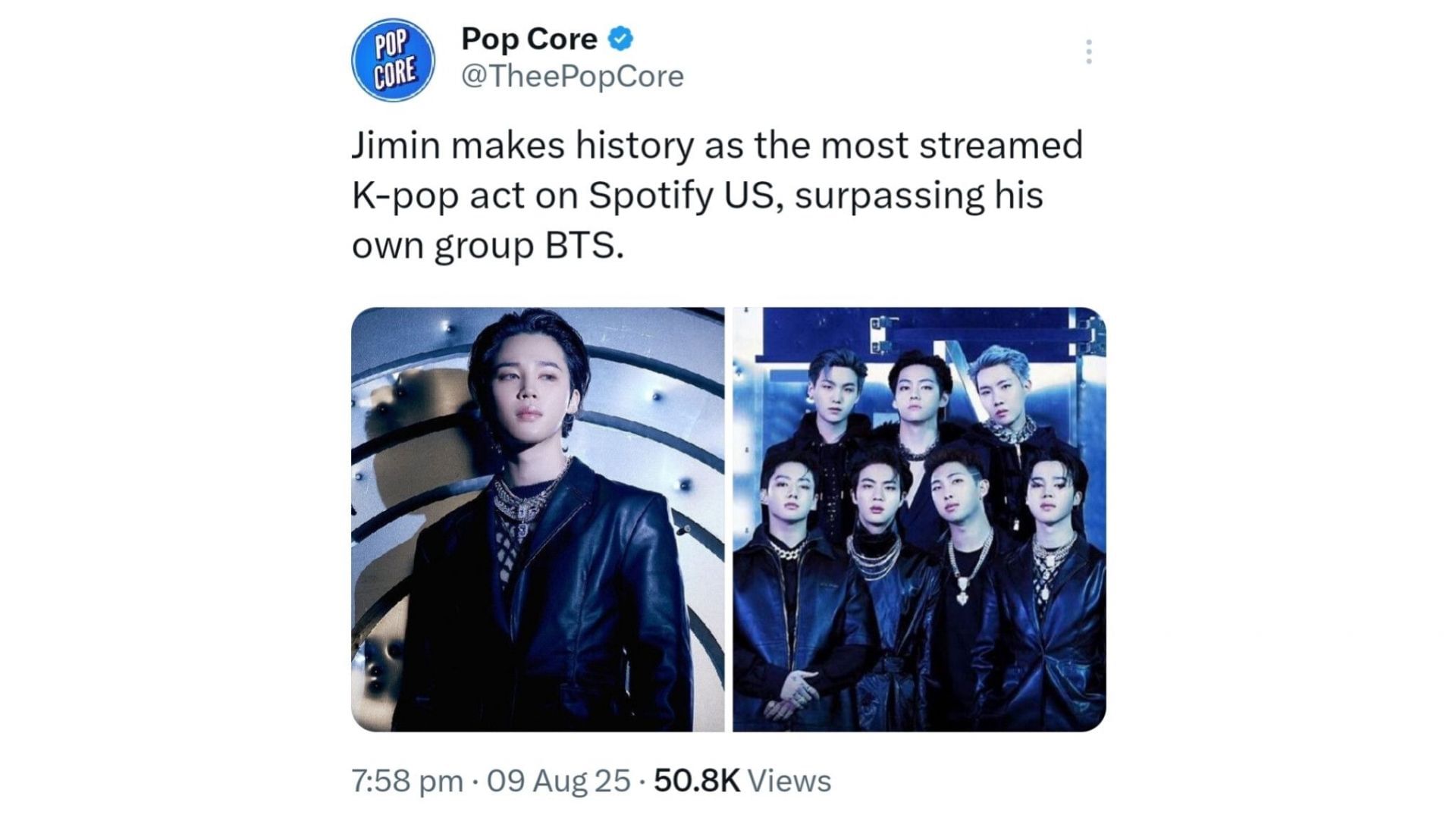 The BTS singer becomes the most-streamed K-pop act in the US (Images via X/@TheePopCore)