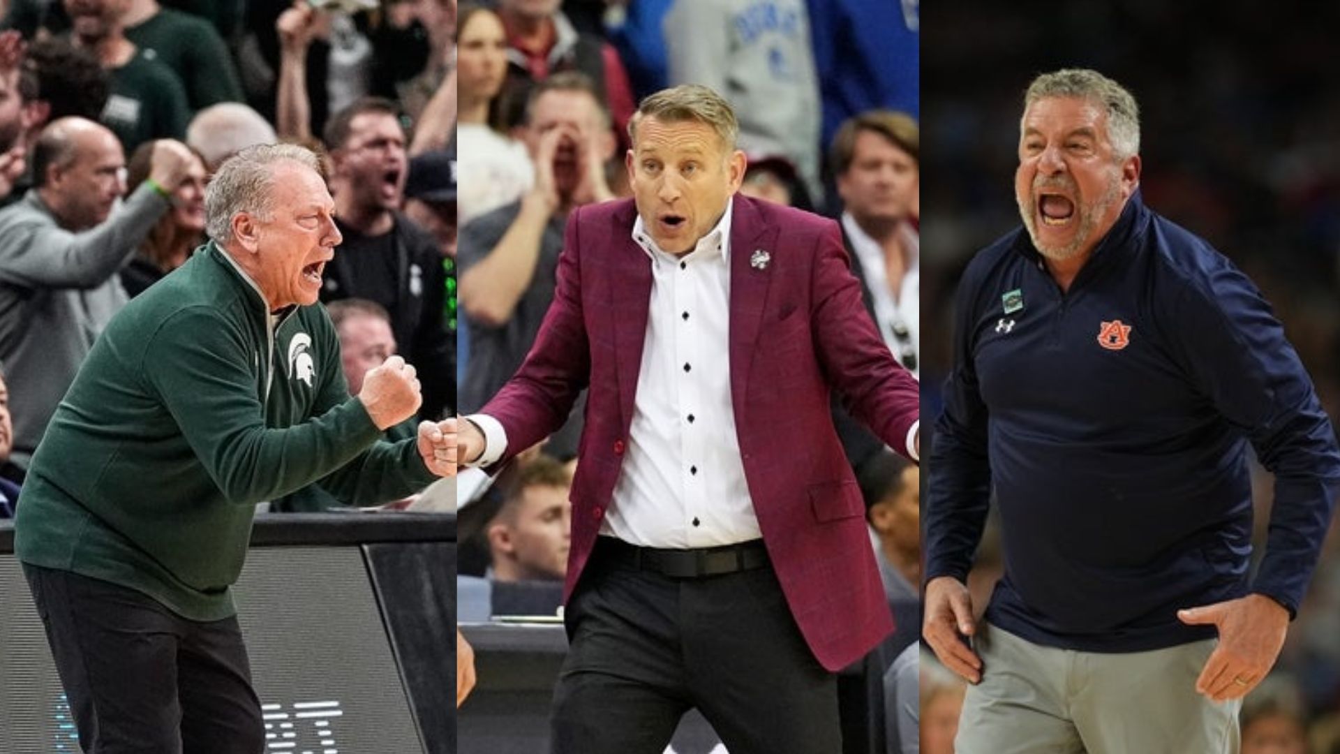 (From left to right) Michigan State coach Tom Izzo, Alabama coach Nate Oats and Auburn coach Bruce Pearl (Image Source: IMAGN)