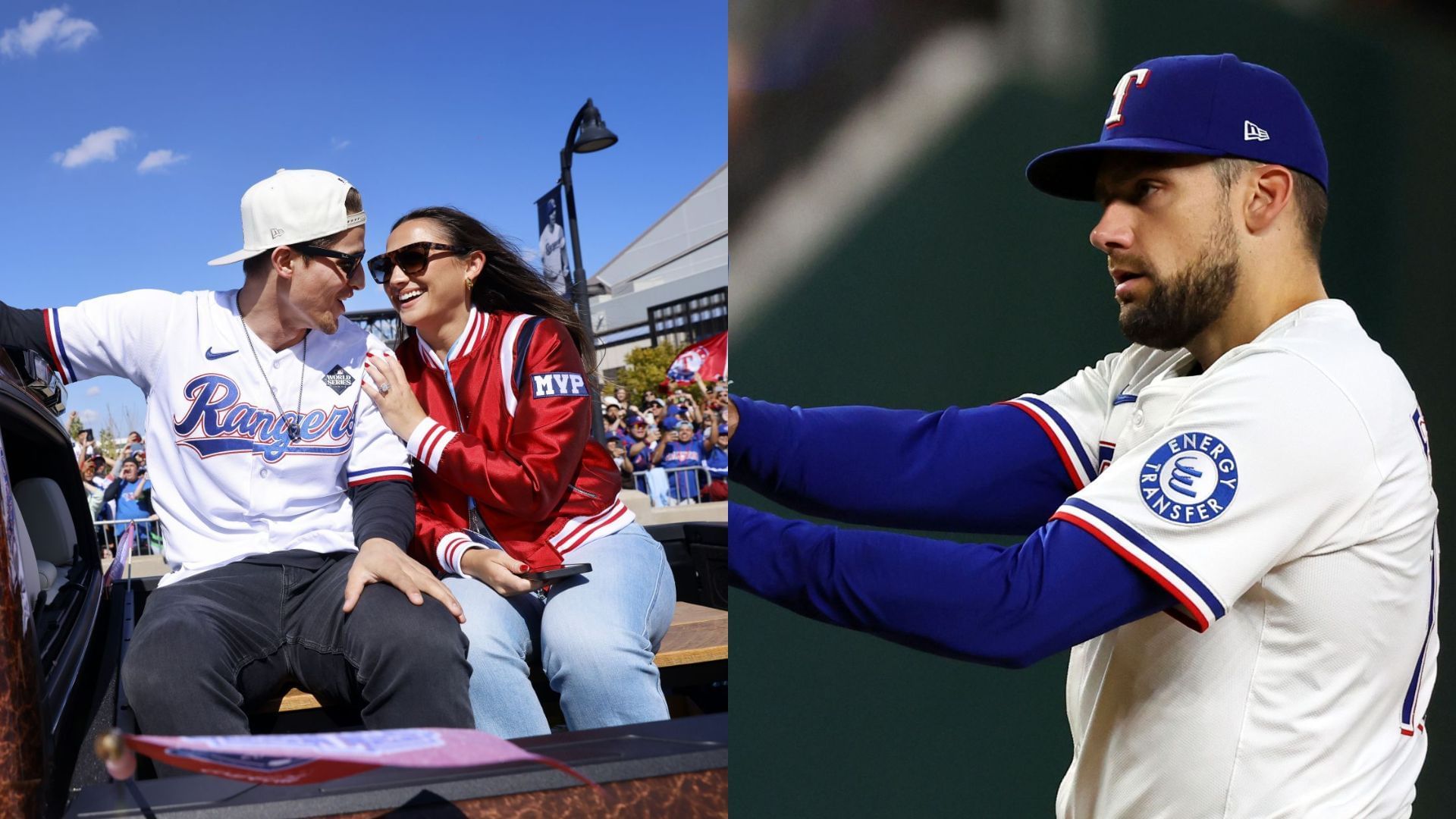 Corey Seager and his wife Madisyn (L), Nathan Eovaldi (R) [Images via Getty]