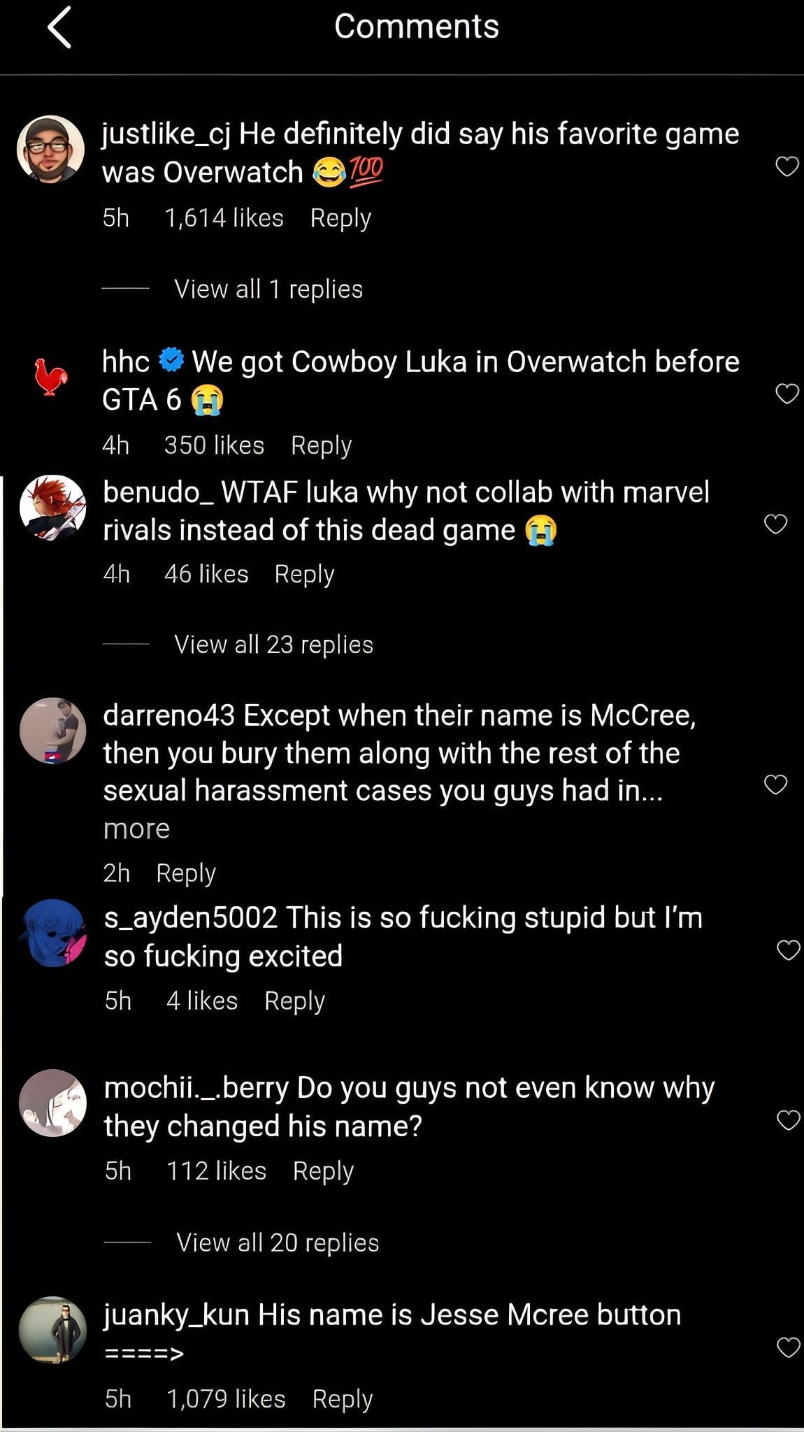 Comments on the post (Source: @playoverwatch/Instagram)