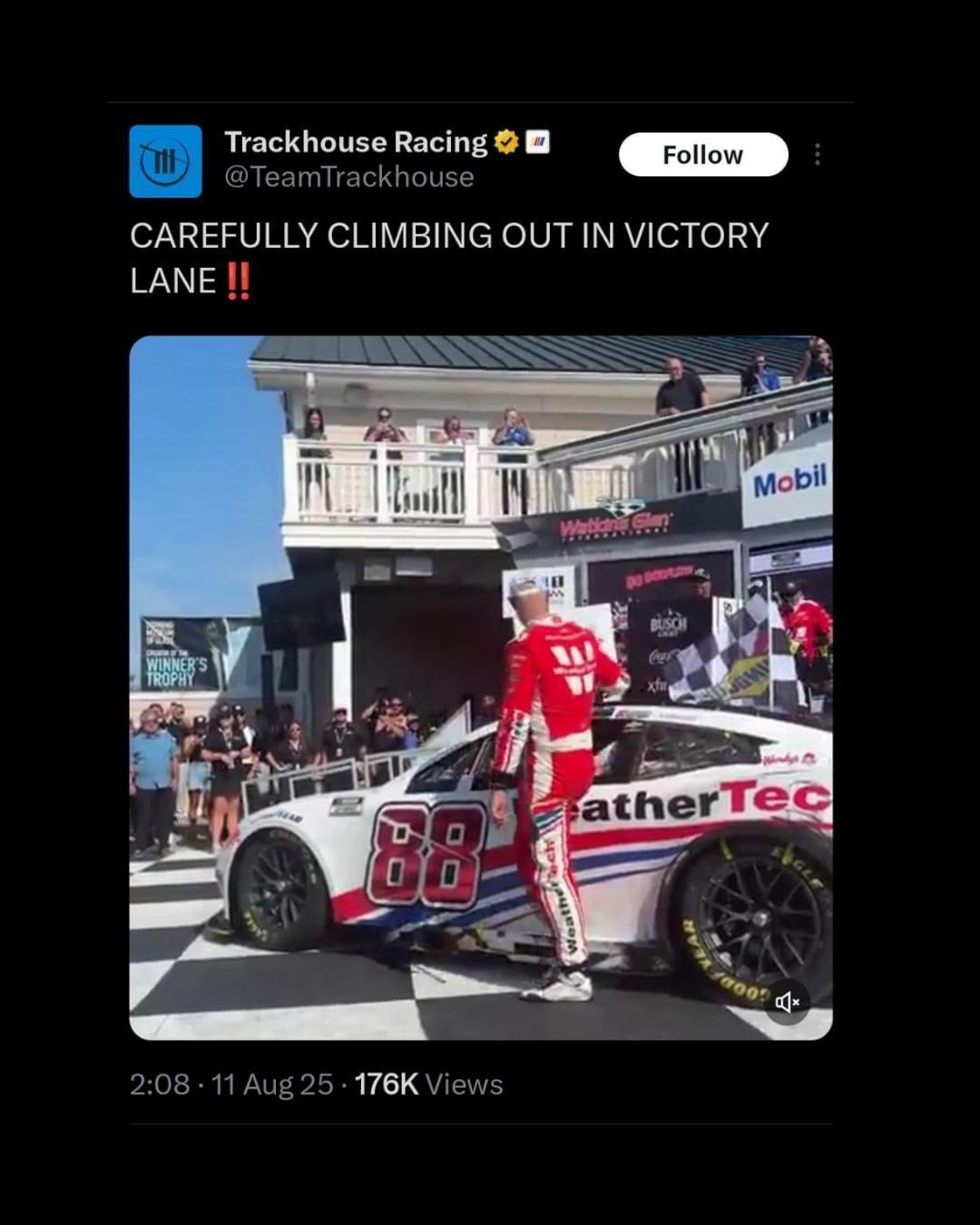 Screenshot of Trackhouse Racing&#039;s tweet on X